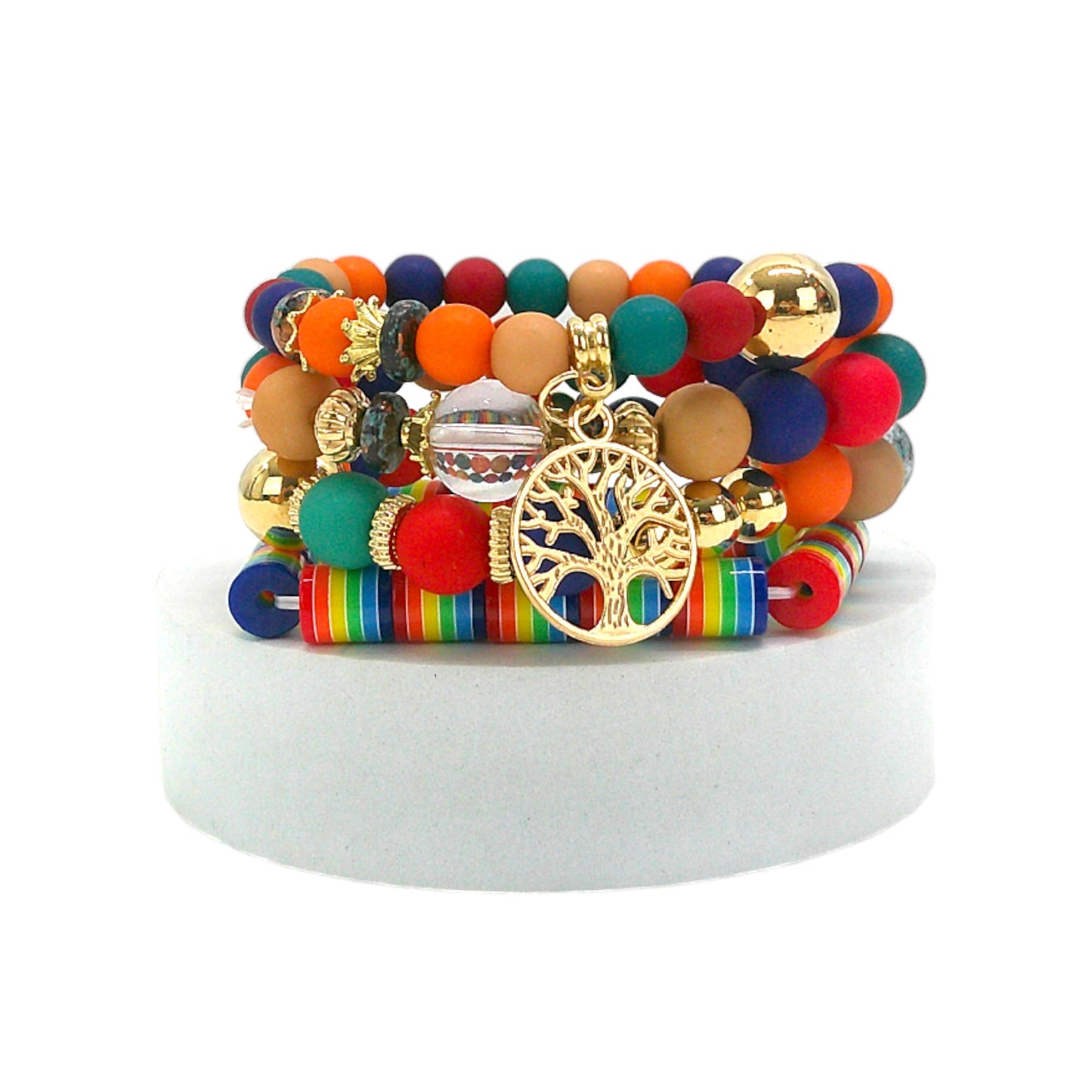 Natural Stone the Tree of Life Charm Bracelet Set BR4228-3- C (12PC)