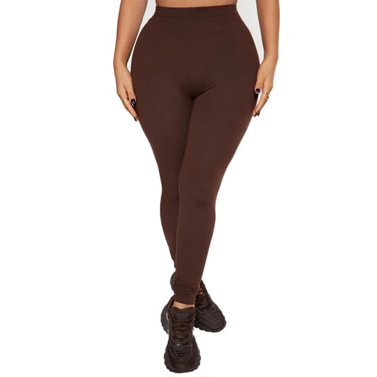 Elasticized Waistband Brown Leggings LGR2 (6PC)