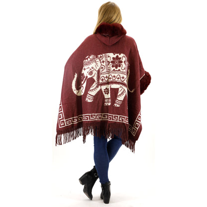 Faux Fur Elephant Pattern Fringed Hoodie Shawl P3825 (3PC)