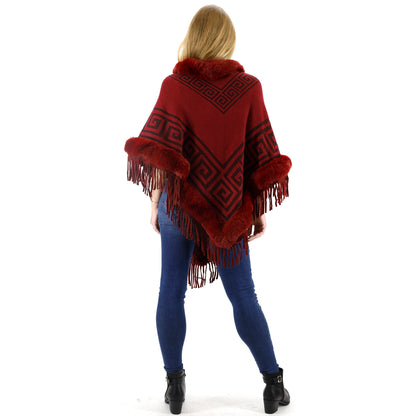 Monogram Pattern Fur Fringed Poncho P195 (12PC)