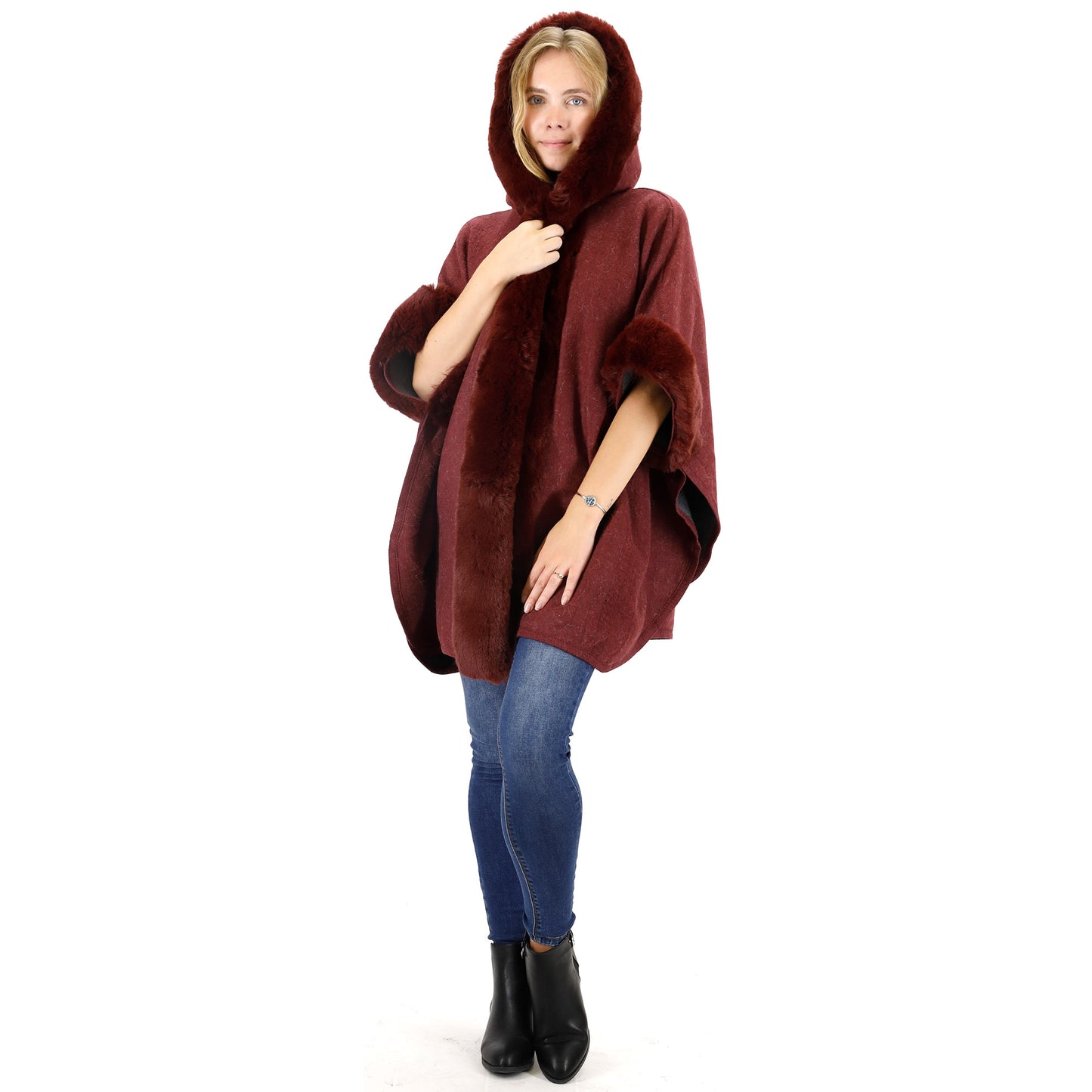 FUR HOODIE SHAWL P183 (3PC)