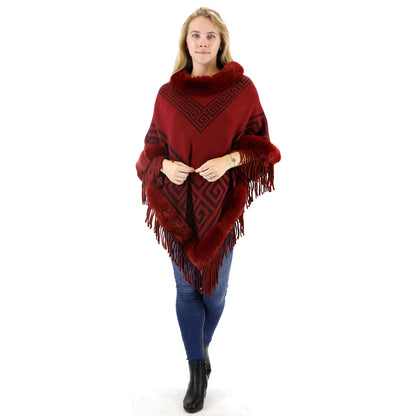 Monogram Pattern Fur Fringed Poncho P195 (12PC)