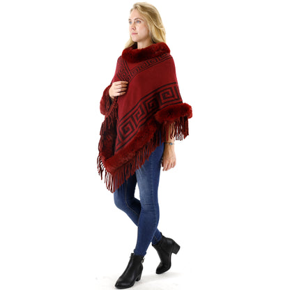 Monogram Pattern Fur Fringed Poncho P195 (12PC)