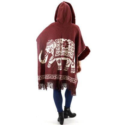 Faux Fur Elephant Pattern Fringed Hoodie Shawl P3825 (3PC)