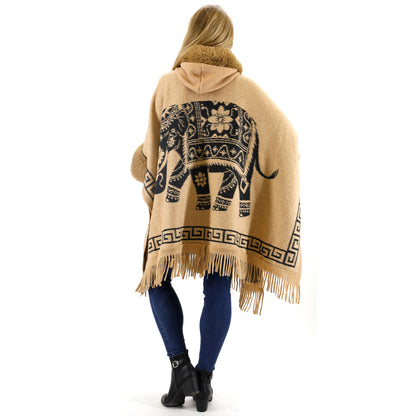Faux Fur Elephant Pattern Fringed Hoodie Shawl P3825 (3PC)