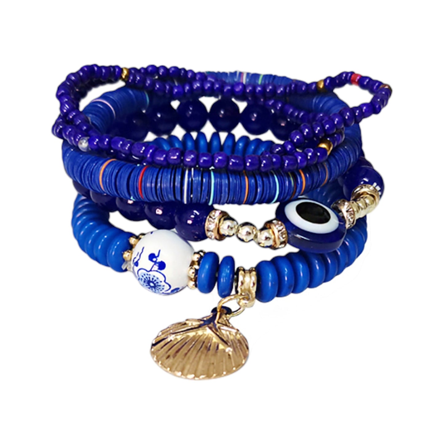 Evil Eye N Shell Charm Bead Bracelet BR2521-49. (12PC)