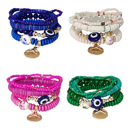 Evil Eye N Shell Charm Bead Bracelet BR2521-49. (12PC)