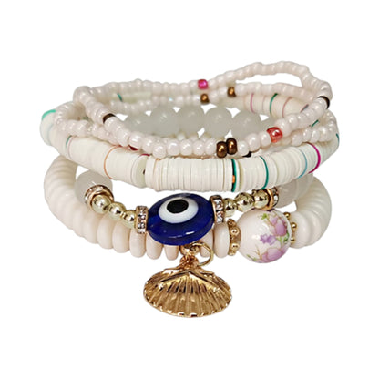 Evil Eye N Shell Charm Bead Bracelet BR2521-49. (12PC)