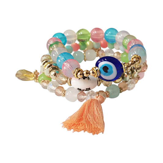 Evil Eye N Tassel Ball Bracelet BR2521-35. (12PC)