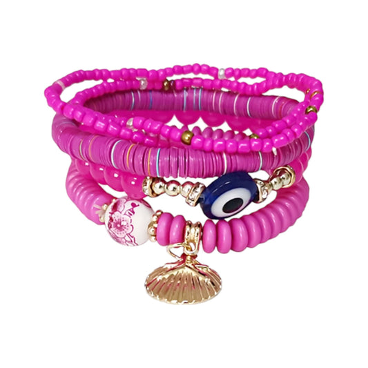 Evil Eye N Shell Charm Bead Bracelet BR2521-49. (12PC)