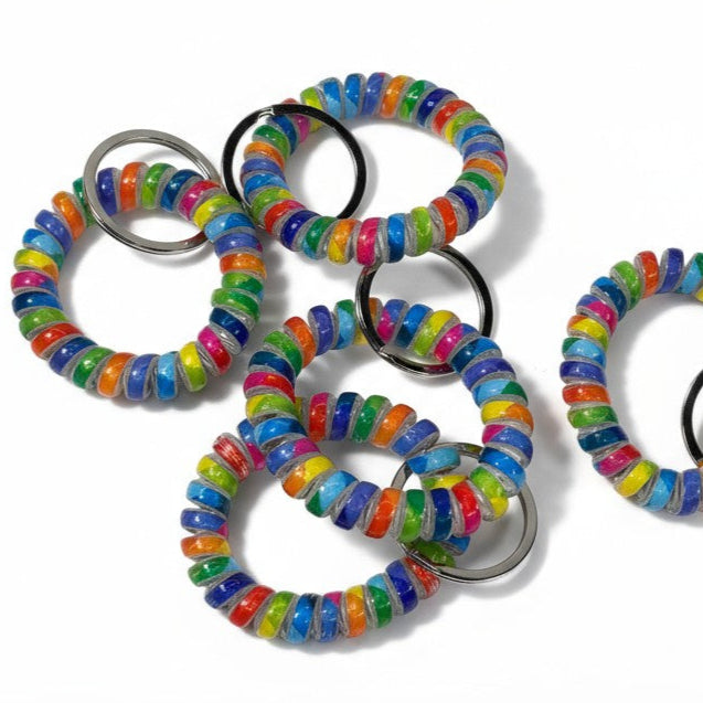 RAINBOW ELASTIC HAIR TIE KEY CHAIN 0415-20 (12PC)