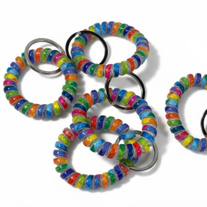 RAINBOW ELASTIC HAIR TIE KEY CHAIN 0415-20 (12PC)