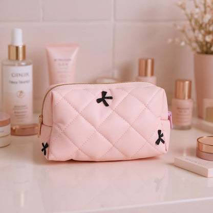 Ribbon Printing Quilted Fabric Makeup Pouch JB5526-3 (12PC)