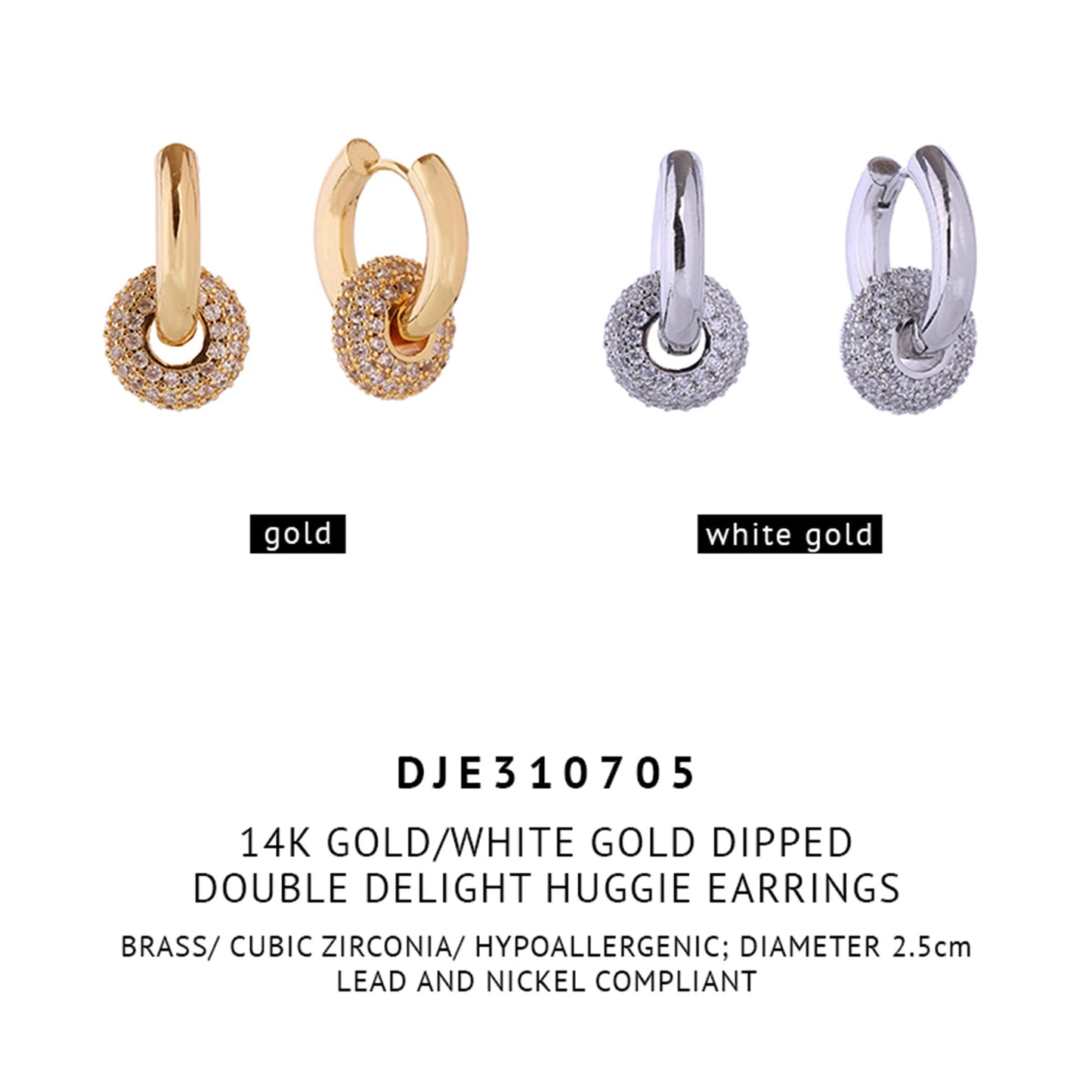 14K Gold Dipped CZ Donut Dangling Earring SJE310705 (6PC)