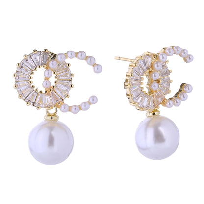14k Gold Dipped CZ Pearl Drop Earring 310710 (12PAIR)