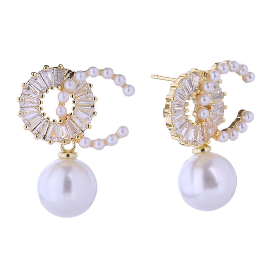 14K GOLD DIPPED CZ PEARL DROP EARRING 310710 (6PC)