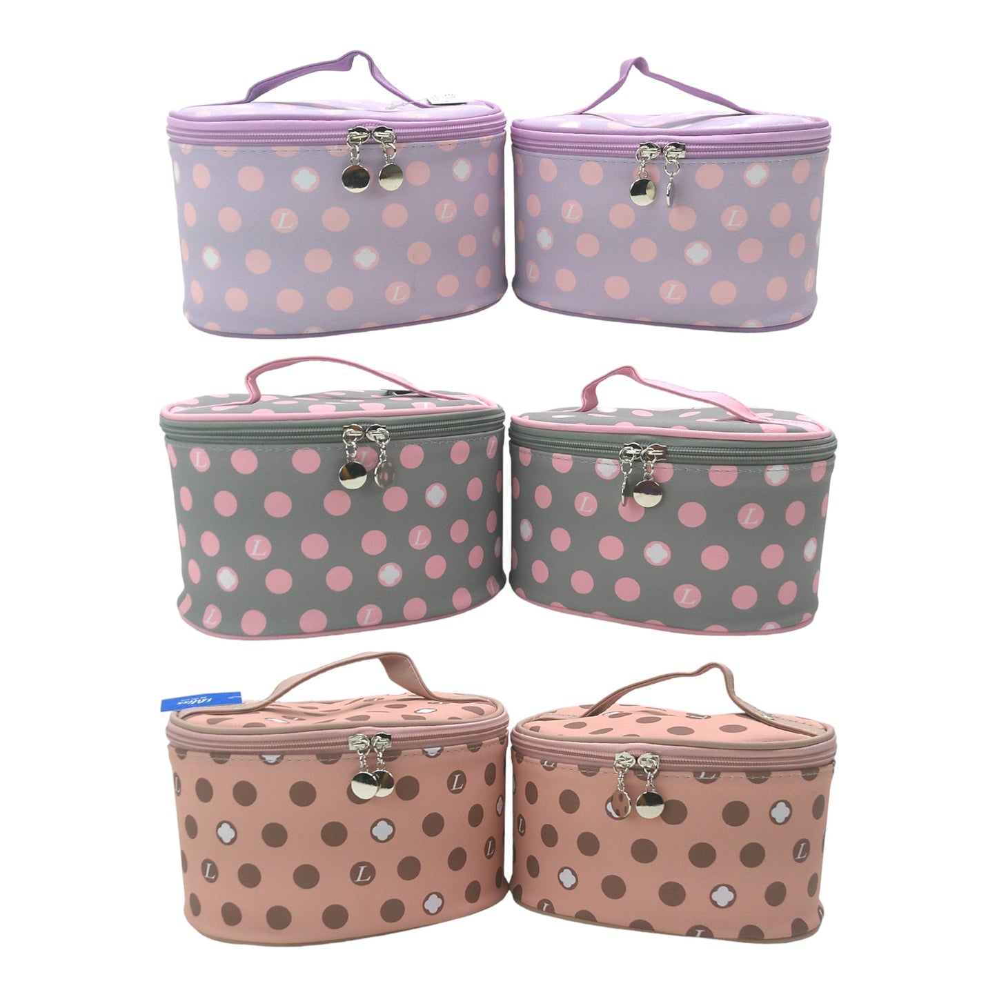 Vegan Leather Polk Dot  Print Cosmetic Case Travel BAG FB211 (4PC)