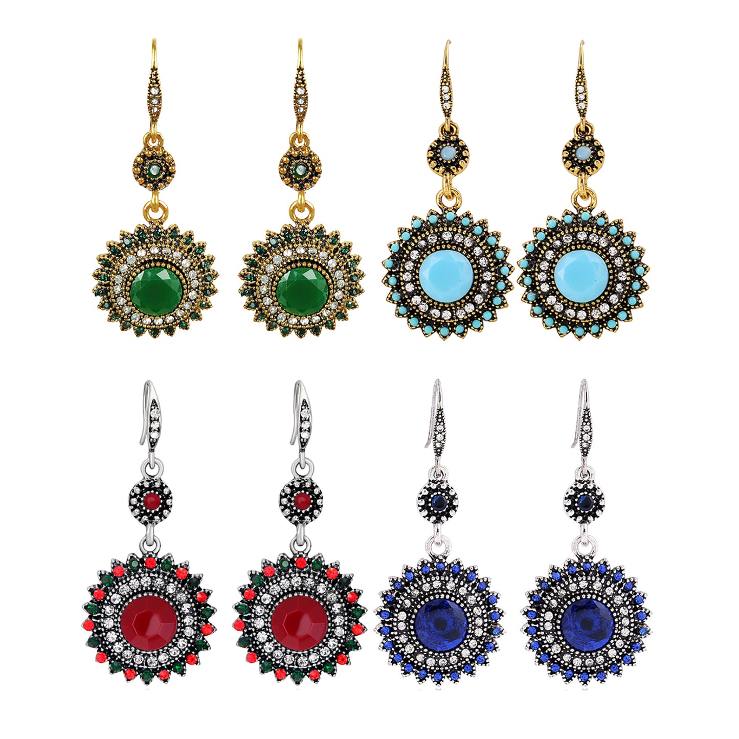 Color Stone Circle Drop Earring ER904-20 (12PCS)