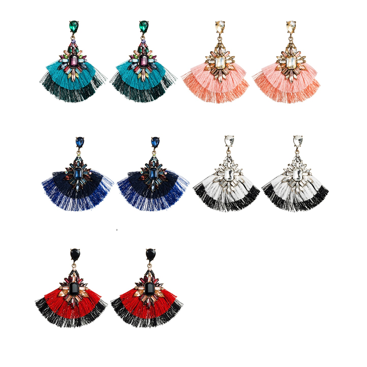 Color Stone Tassel Earring ER904-29 (12PC)