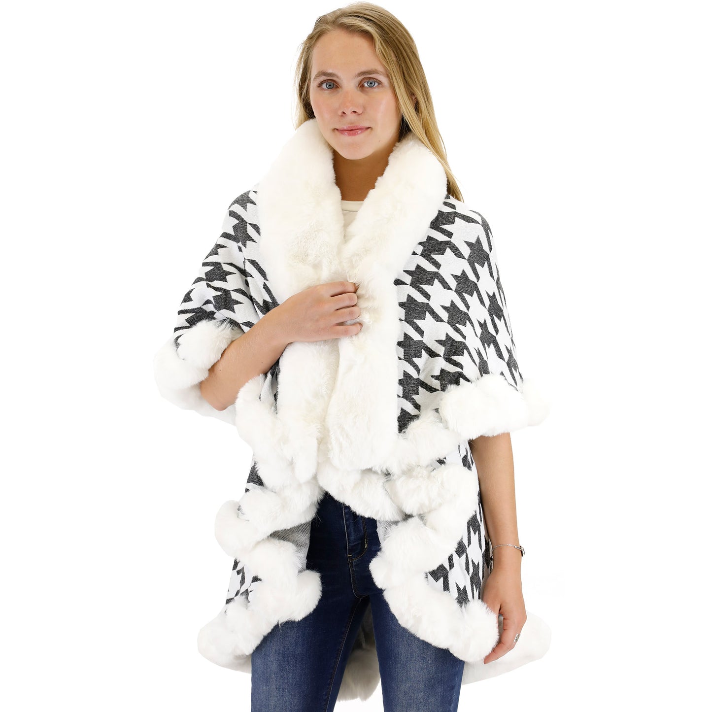 STAR PATTERN FUR DOUBLE LAYER SHAWL P3111 (3PC)