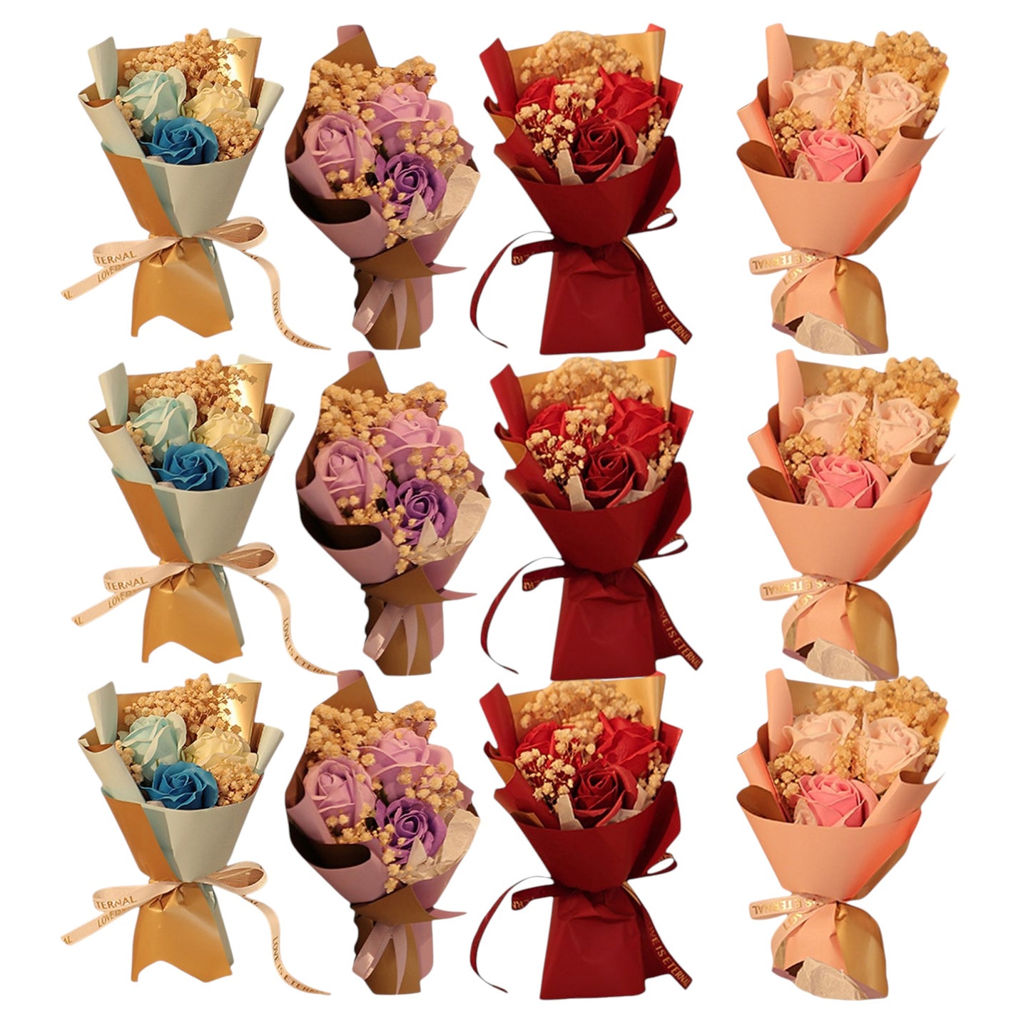 MIX ROSE SHORT STEM ARTIFICIAL FLOWER BOUQUET FA008 (12PC)