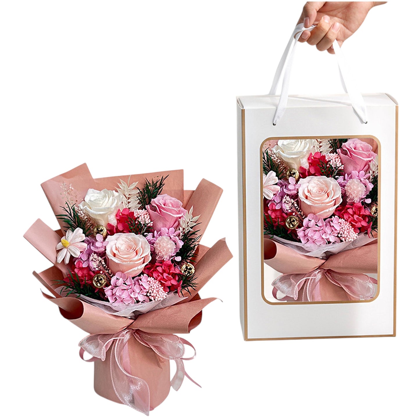 Mix Rose D.pink Artificial Flower Bouquet FN033 (1PC)