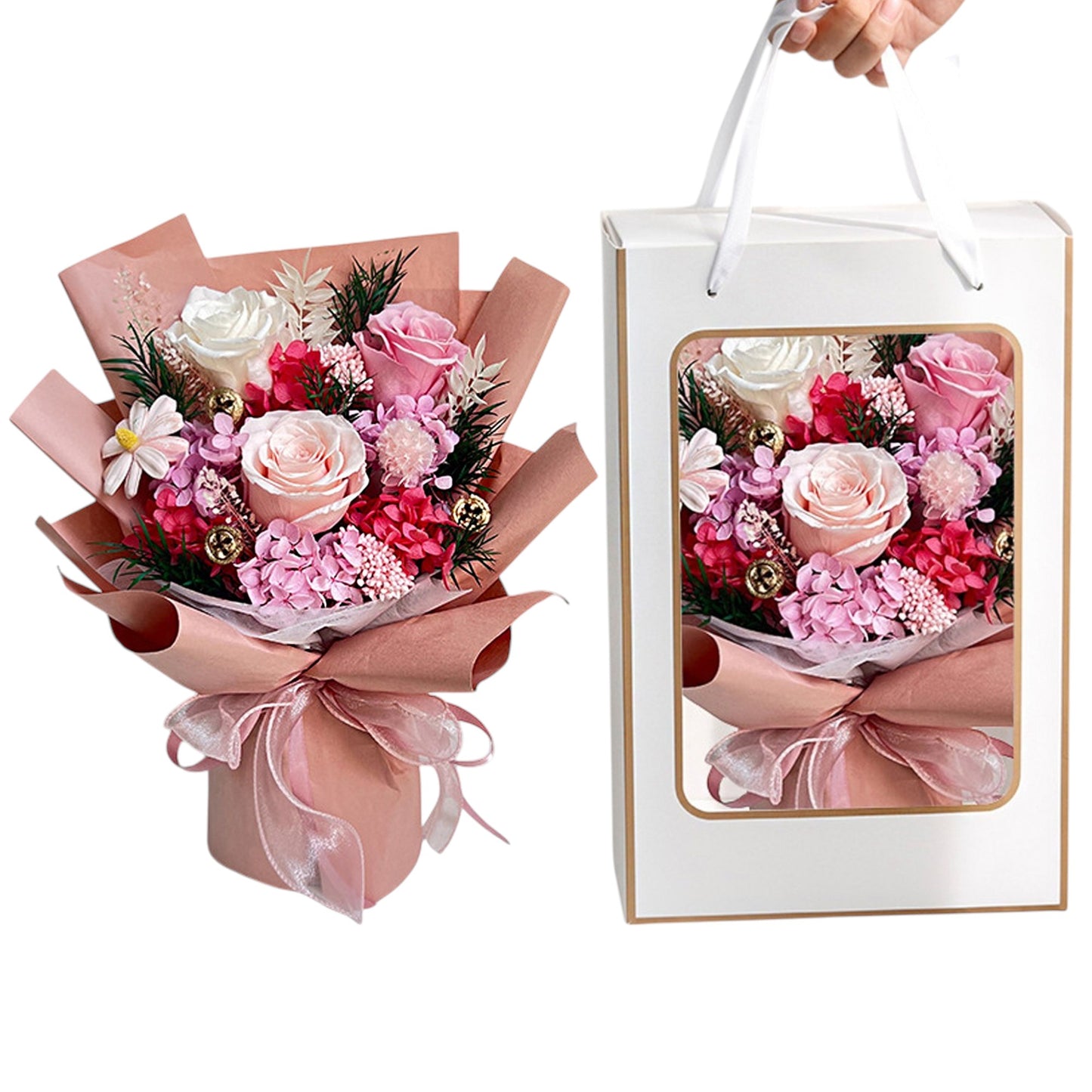 Mix Rose D.pink Artificial Flower Bouquet FN033 (1PC)