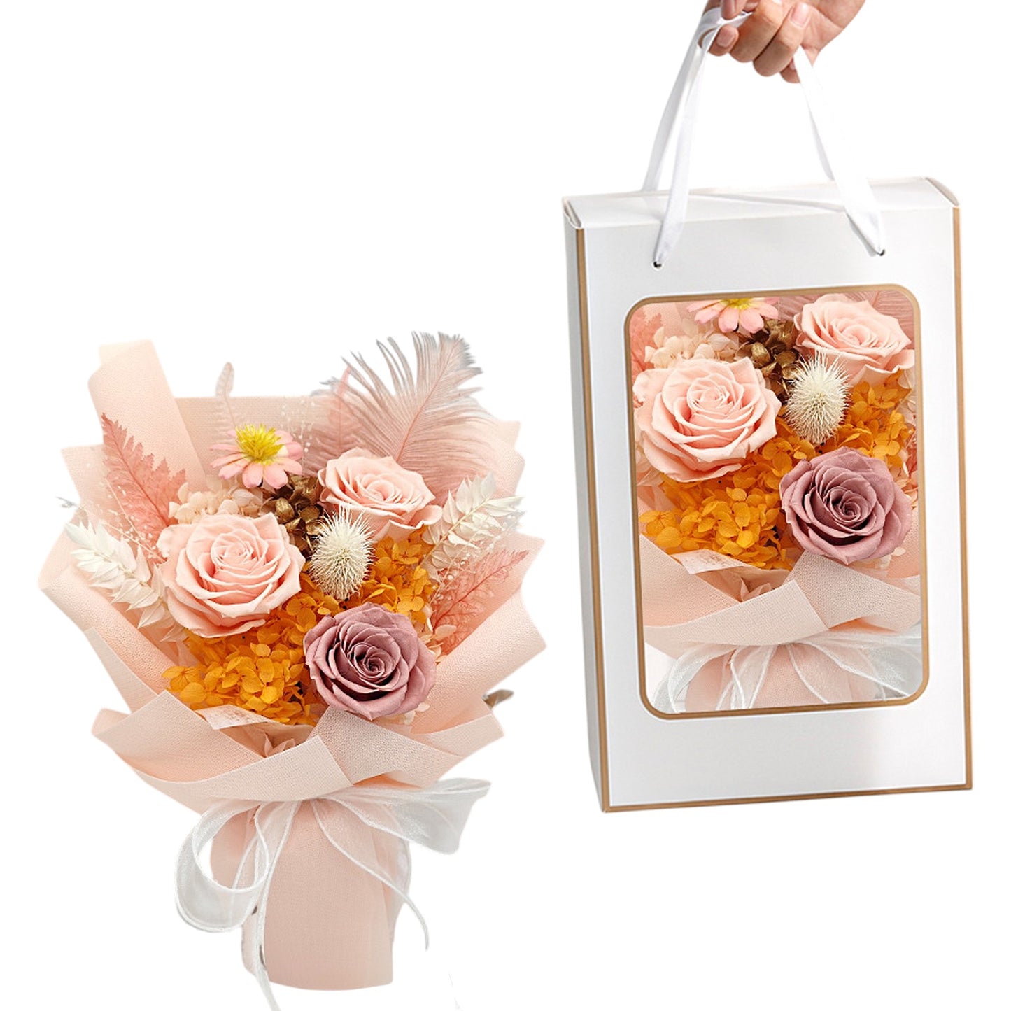 Mix Rose Peach Artificial Flower Bouquet FN034 (1PC)
