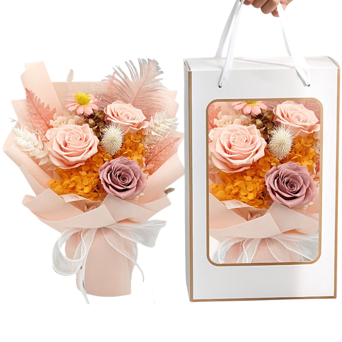 Mix Rose Peach Artificial Flower Bouquet FN034 (1PC)