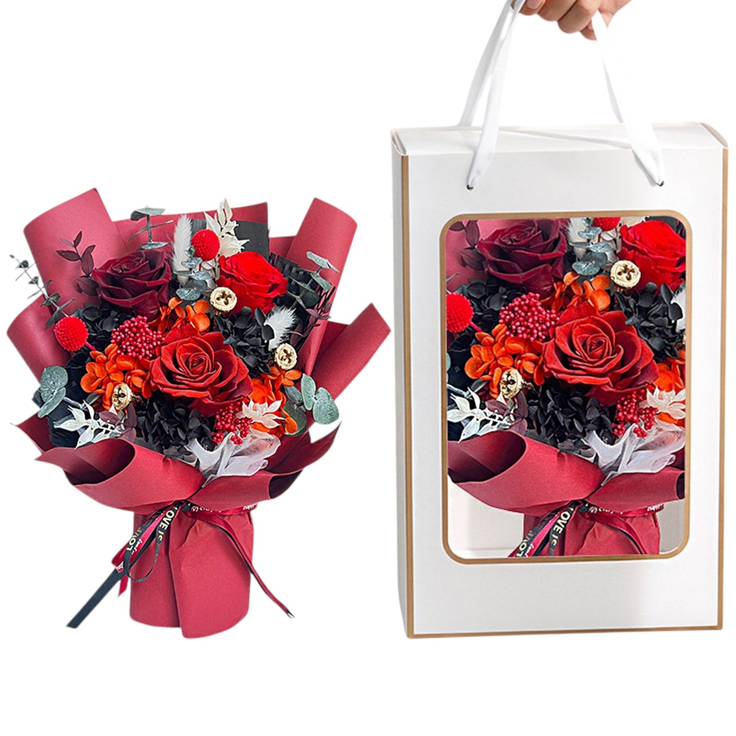 Mix Rose Red Artificial Flower Bouquet FN035 (1PC)