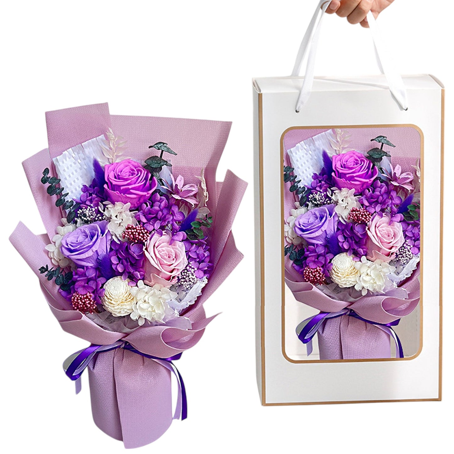 Mix Rose Purple Artificial Flower Bouquet FN042 (1PC)