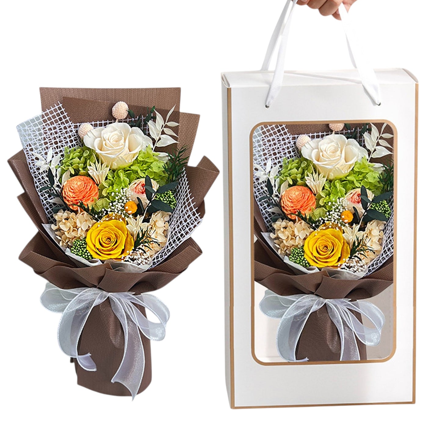 Mix Rose Brown Artificial Flower Bouquet FN043 (1PC)