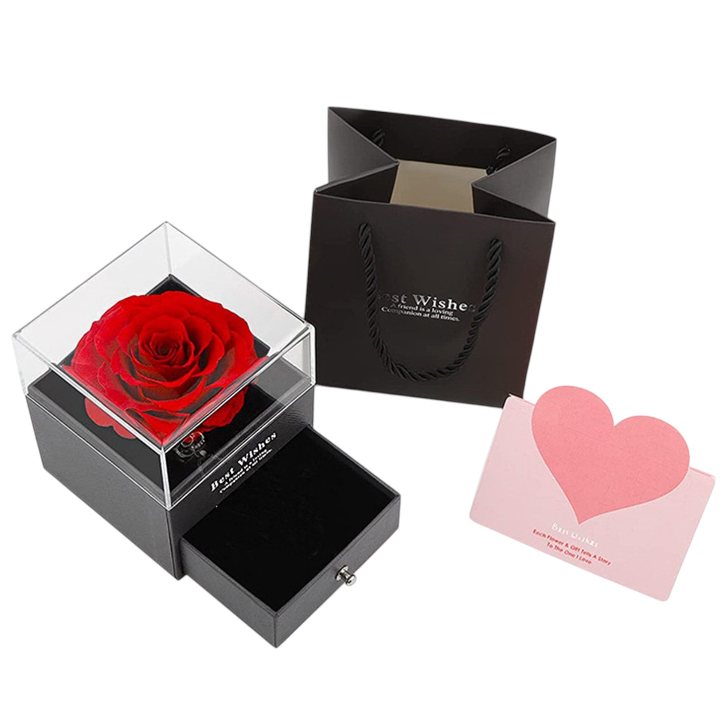 Rose Artificial Flower Jewelry Gift Box  With Card and Bag FN054 (1PC)