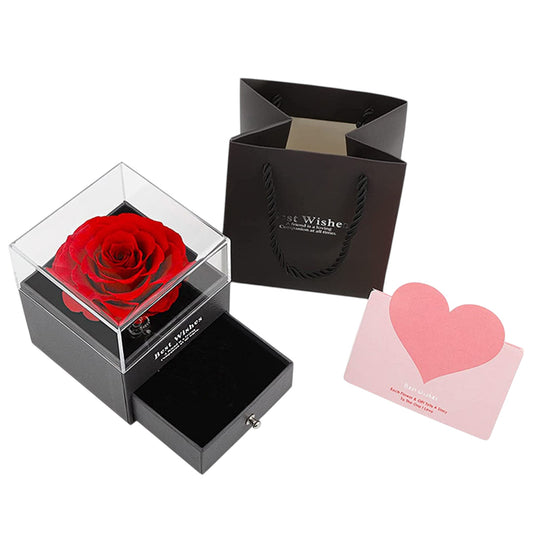 ROSE ARTIFICIAL FLOWER JEWELRY GIFT BOX  WITH CARD AND BAG FN054 (1PC)