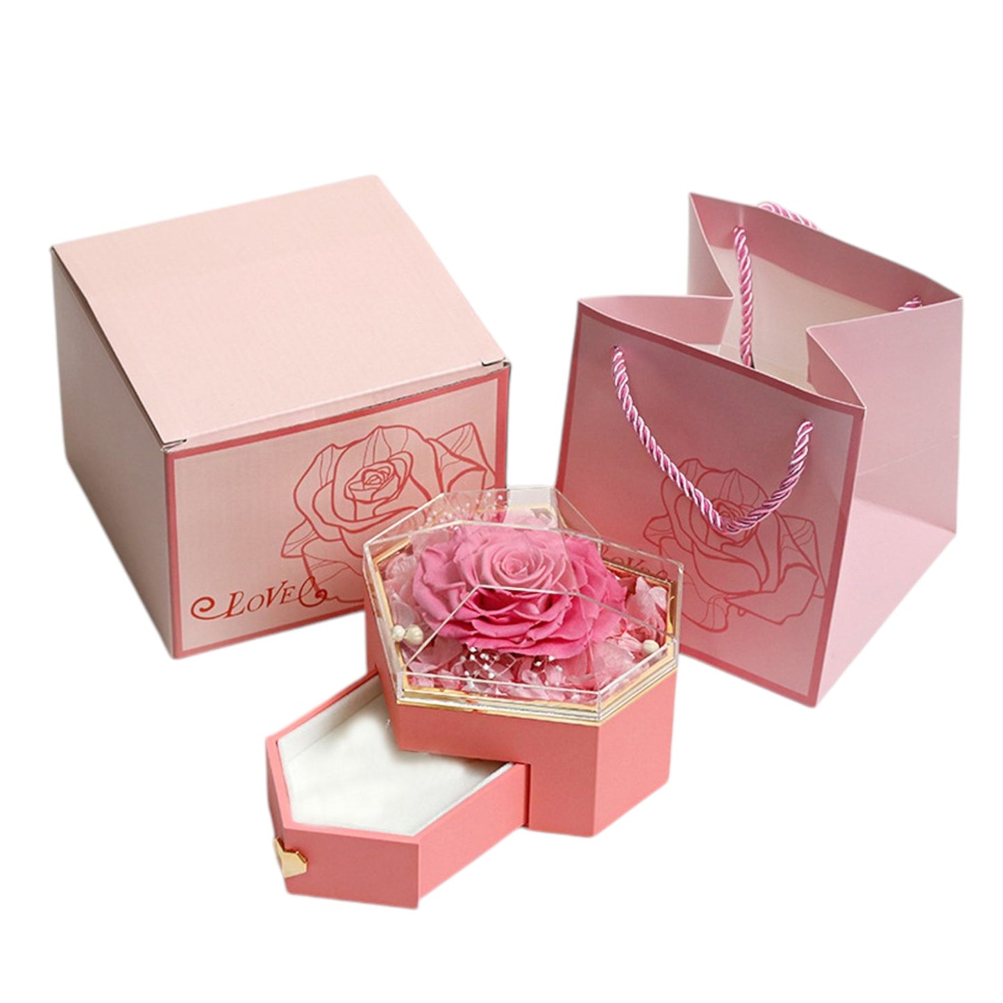 ROSE ARTIFICIAL FLOWER JEWELRY BOX WITH CASE AND BAG FN055 (1PC)
