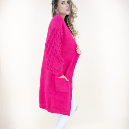 Braid Knitted Sleeves Long Open Cardigan FP61505 (2PC)
