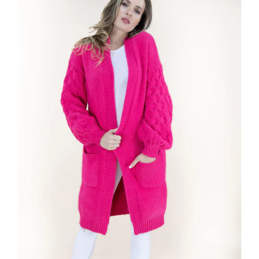 Braid Knitted Sleeves Long Open Cardigan FP61505 (2PC)
