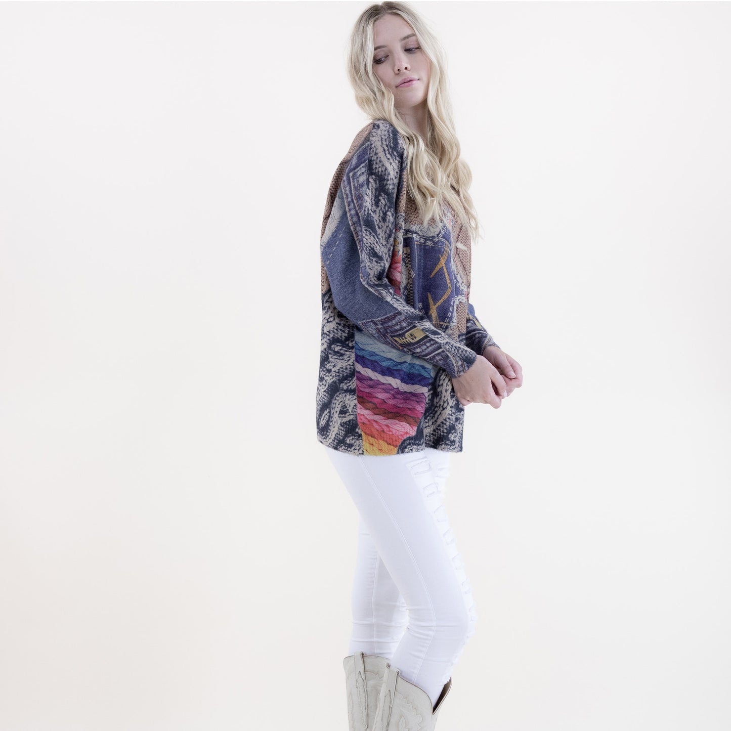 Denim Star and Knit Digitally Printed Crew Neck Sweater FP62517 (2PC)