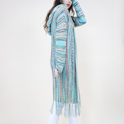 Tribal Stripe Pattern Hoodie Fringed Long Cardigan FP64088 (2PC)