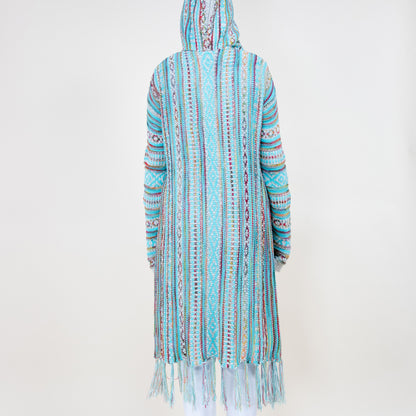 Tribal Stripe Pattern Hoodie Fringed Long Cardigan FP64088 (2PC)