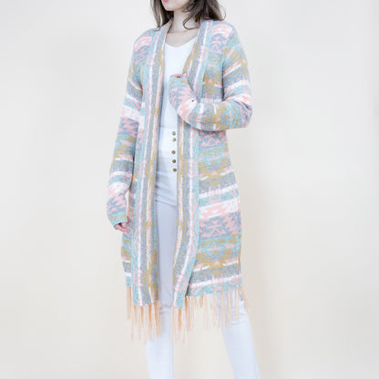 Aztec Bohemian Stripe Pattern Fringed Cardigan FP64092 (2PC)