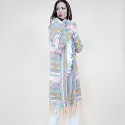 Aztec Bohemian Stripe Pattern Fringed Cardigan FP64092 (2PC)