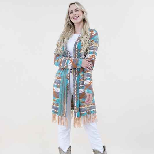 Aztec Bohemian Stripe Pattern Fringed Cardigan FP64092 (2PC)