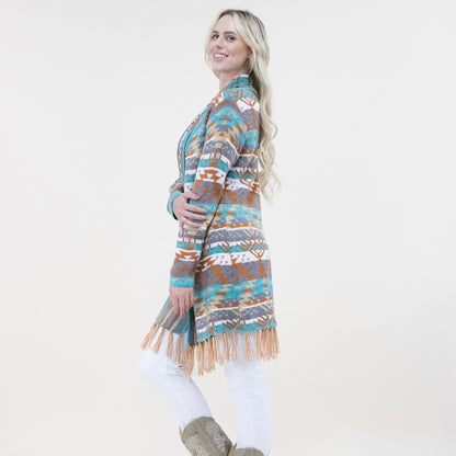 Aztec Bohemian Stripe Pattern Fringed Cardigan FP64092 (2PC)