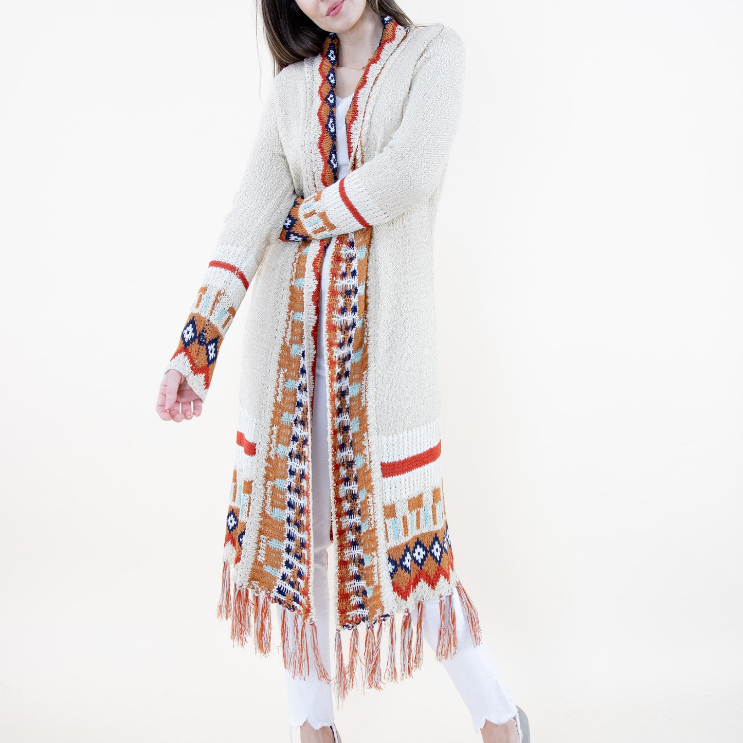 Tirbal Fringed Long Cardigan FP64097 (2PC)