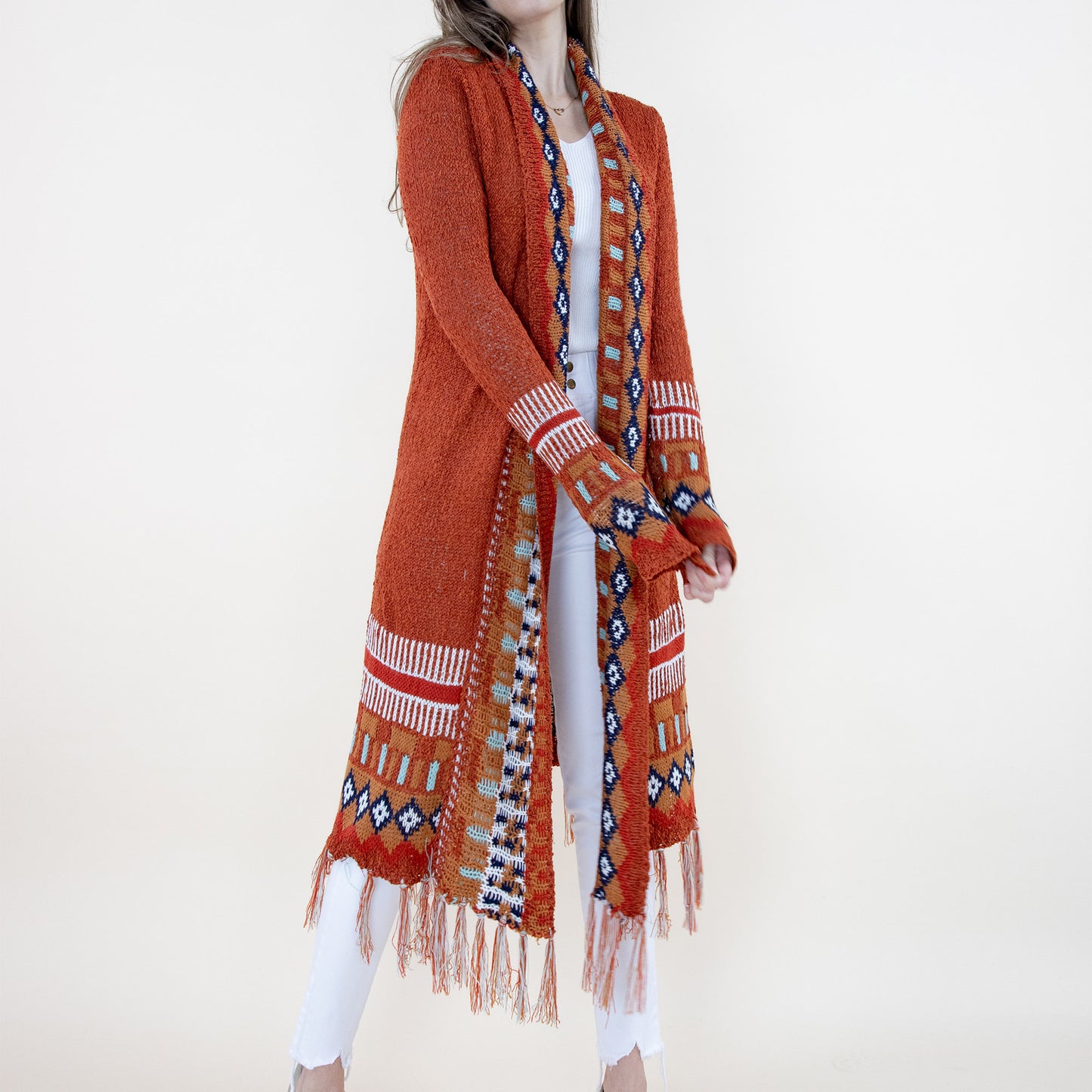Tirbal Fringed Long Cardigan FP64097 (2PC)