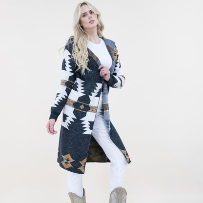 Aztec Print Hoodie Long Cardigan FP64100 (2PC)