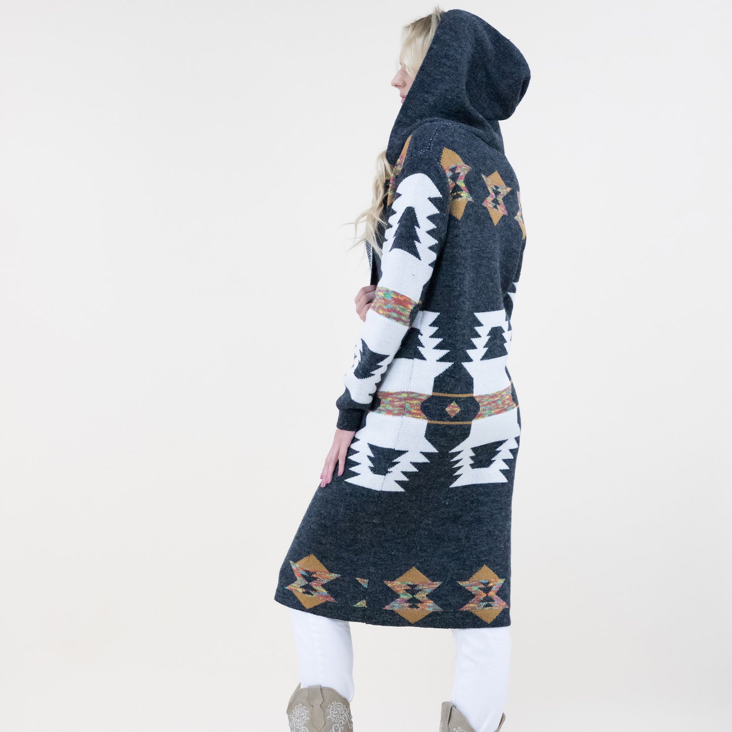 Aztec Print Hoodie Long Cardigan FP64100 (2PC)