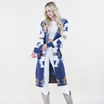 Aztec Print Hoodie Long Cardigan FP64100 (2PC)
