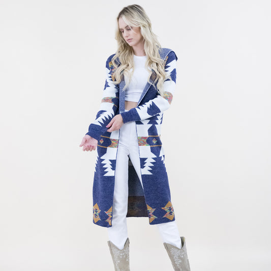 Aztec Print Hoodie Long Cardigan FP64100 (2PC)
